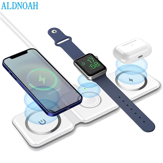 Magnetic 3 in 1 Fast Wireless Charger 15W Foldable Charging Station for iPhone 14 13 12 Pro Max Mini iWatch 8 7 SE AirPods Pro 2