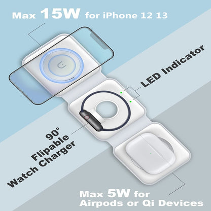 Magnetic 3 in 1 Fast Wireless Charger 15W Foldable Charging Station for iPhone 14 13 12 Pro Max Mini iWatch 8 7 SE AirPods Pro 2