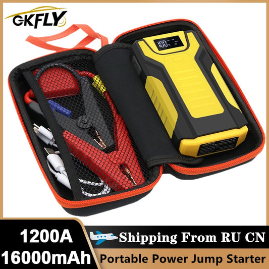 GKFLY Car Jump Starter Portable 12V Petrol Diesel Starting Device Cables Portable Power Bank 1200A Car Battery Charger Buster