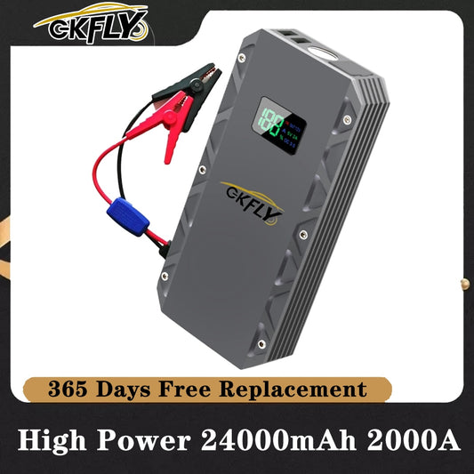 GKFLY High Power 24000mAh Car Jump Starter 12V 2000A Portable Starting Device Power Bank Car Charger For Car Battery Booster LED