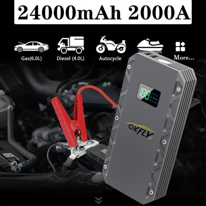 GKFLY High Power 24000mAh Car Jump Starter 12V 2000A Portable Starting Device Power Bank Car Charger For Car Battery Booster LED